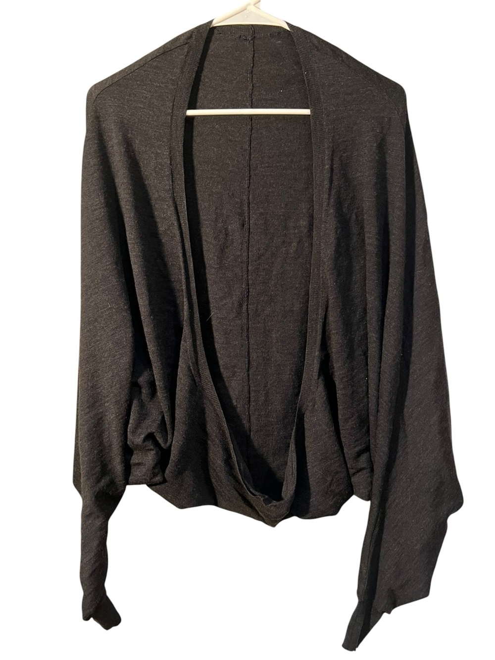 Women’s Size Small Open Front Circle Cardigan Sweater Dark Gray 100% Wool Italy